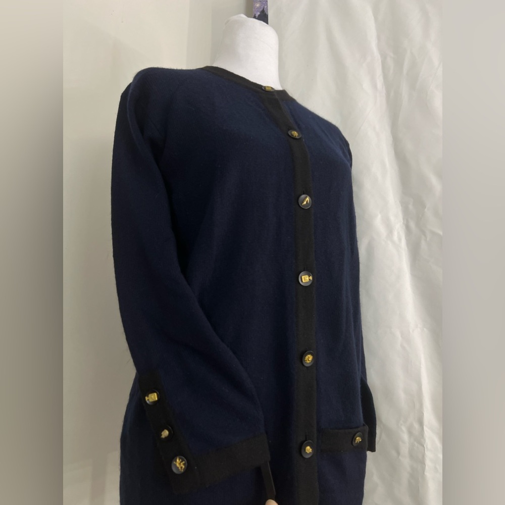 RARE COLLECTOR’S PIECE - Chanel Navy Wool Cardigan with Iconic Themed Buttons
